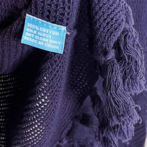 J Mclaughlin Small S Navy Blue Fringe Tassel Open Knit Sweater Long Sleeve VNeck - Picture 8 of 8